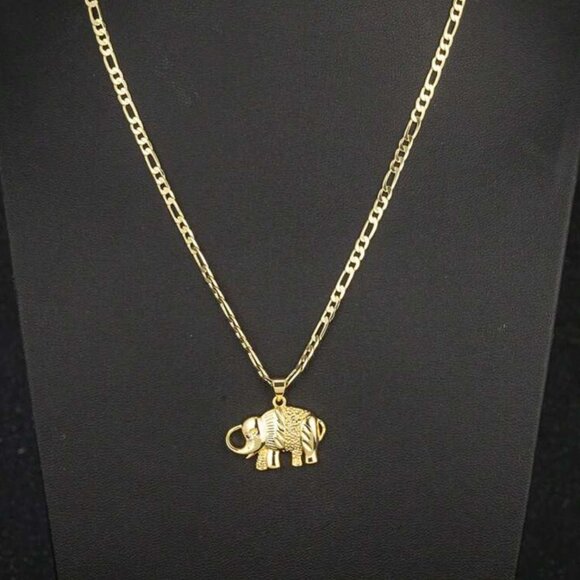 14K Gold Plated Vintage Mid-Century Elephant Pendant Necklace | Good Luck Charm - Picture 1 of 3